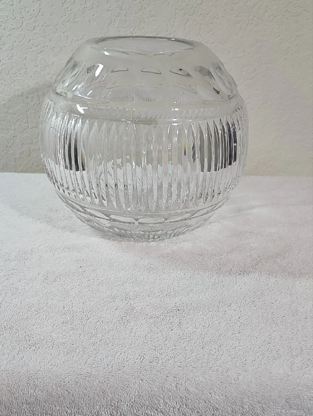 Vintage 6.7lb Oversized Crystal Bubble Vase Scalloped & Vertical Line Design